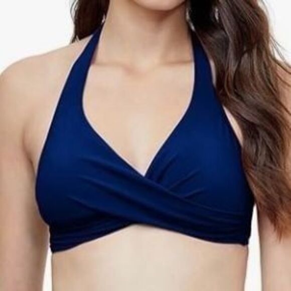 Profile by Gottex NWT Sz 32C  Navy Twist Front Halter V-Neck Bikini Top Swimsuit - Picture 1 of 10